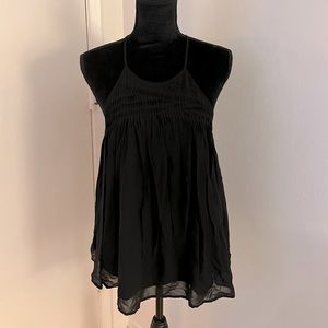 Joie Black 100% Silk Flouncy Blouse Top Sz Medium, Keyhole Back, rouching